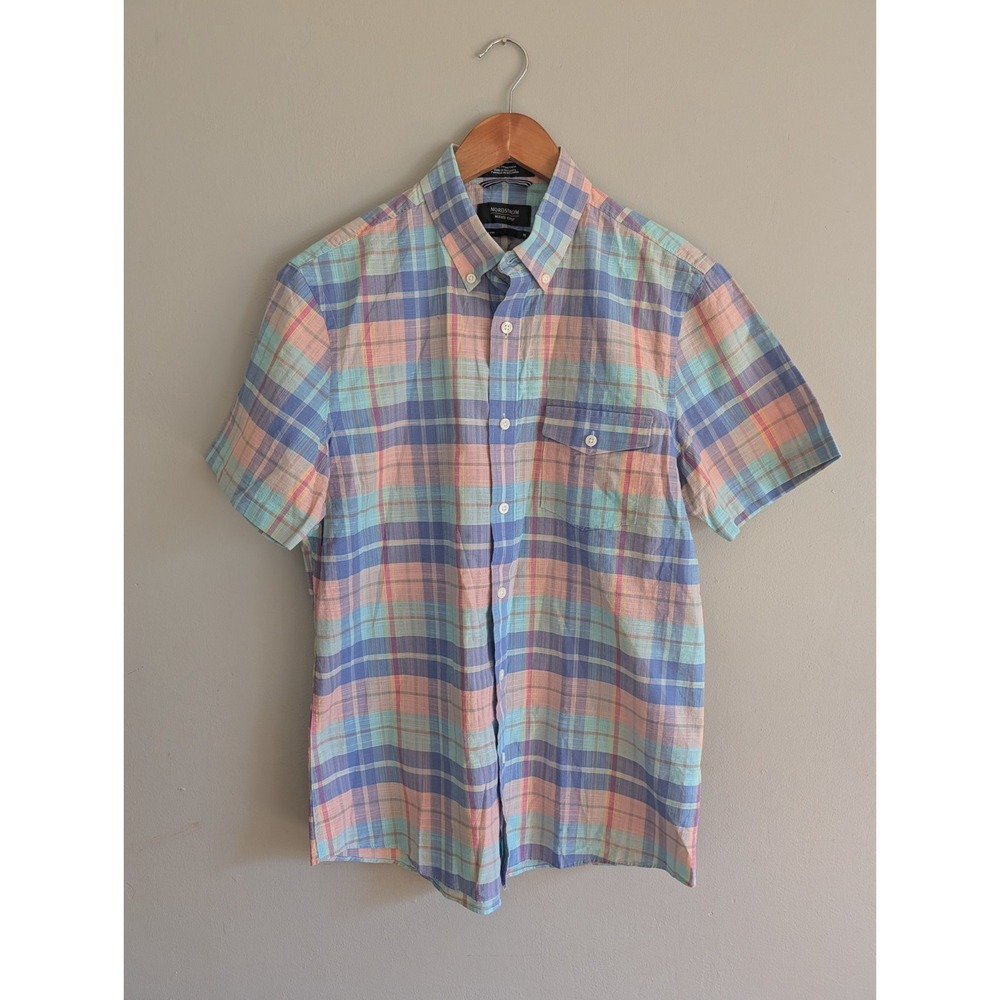 NWOT Nordstrom Trim Fit Plaid Short Button-Down‎ Shirt M Pastel Easter Preppy
